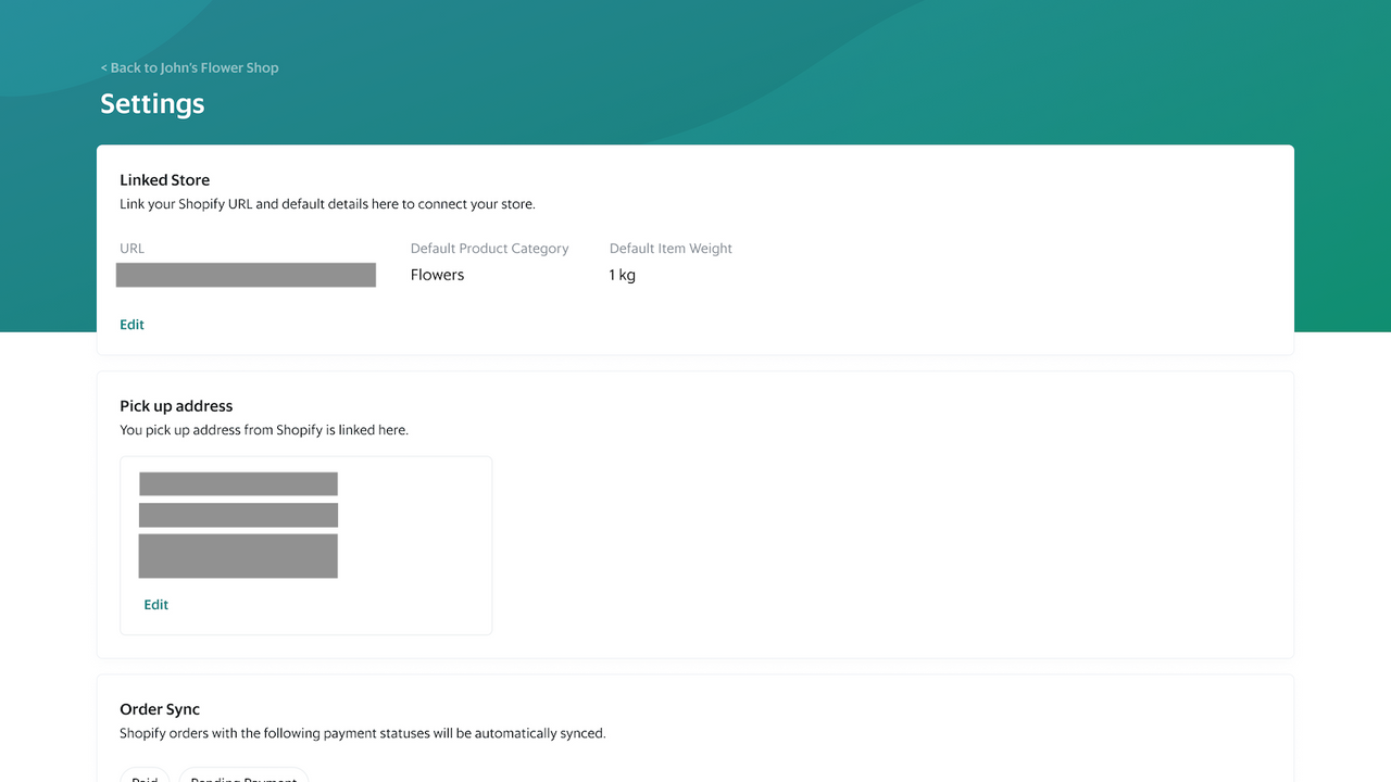 Settings page