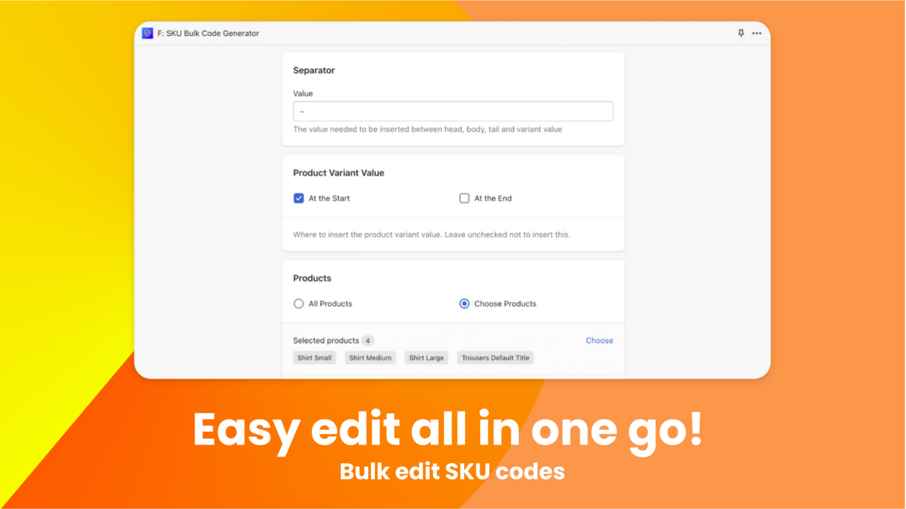 Add Prefix, Body, Suffix of SKU Code series