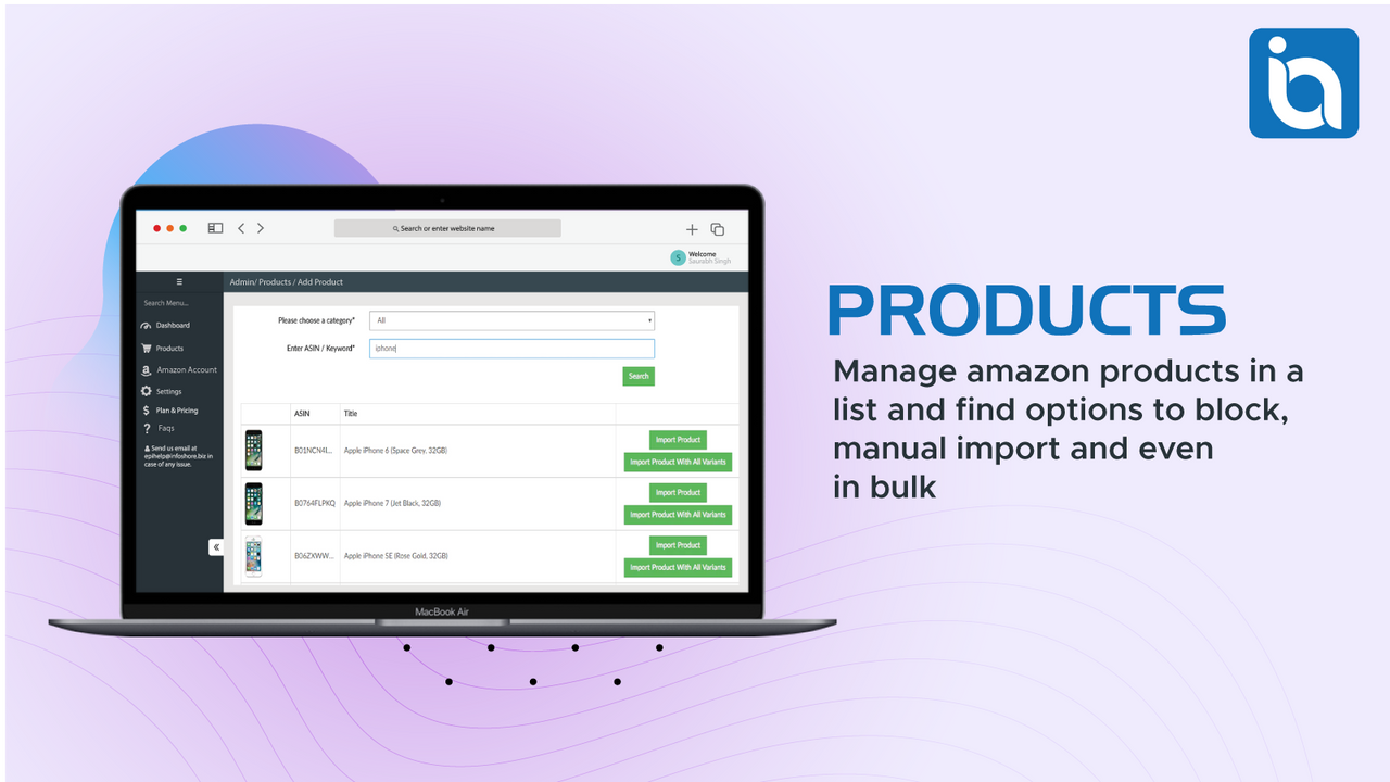 Access Options to Import Products