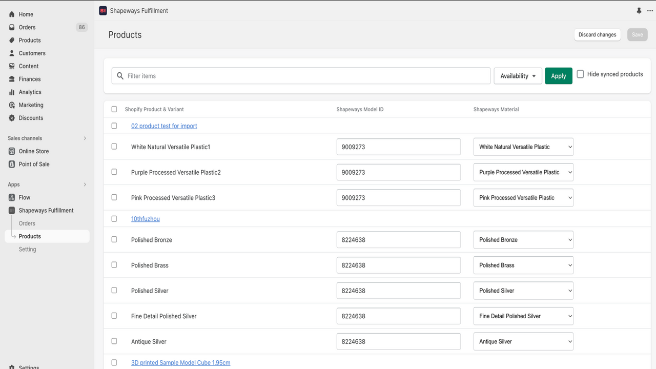 Shapeways Fulfillment Shopify App Product Mapping