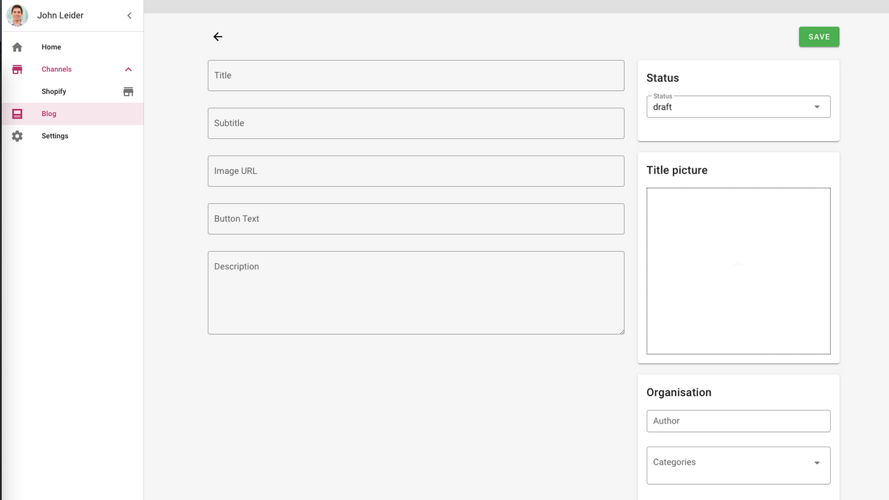 Blog settings GetShopper Dashboard