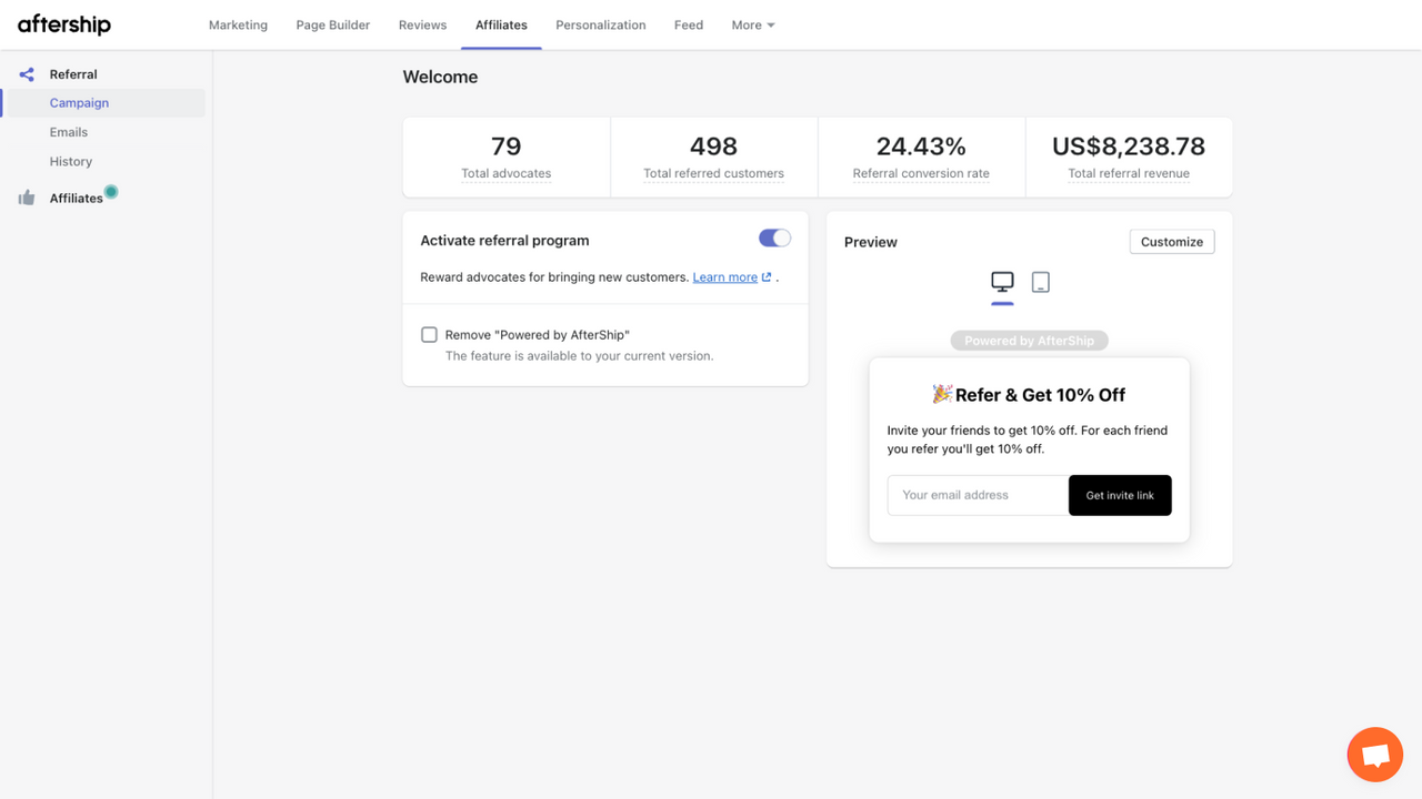 Automizely Loyalty admin page - referral program