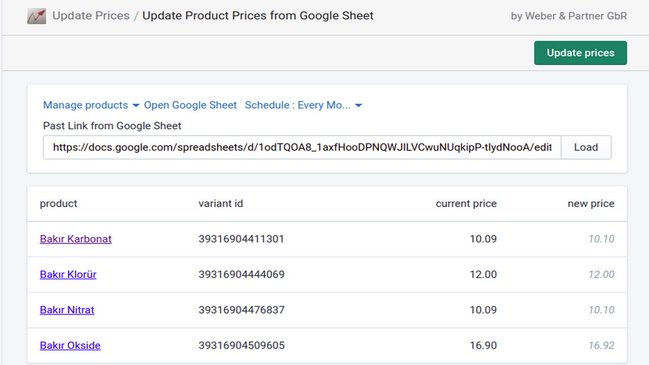 Update product prices by the click of a mouse