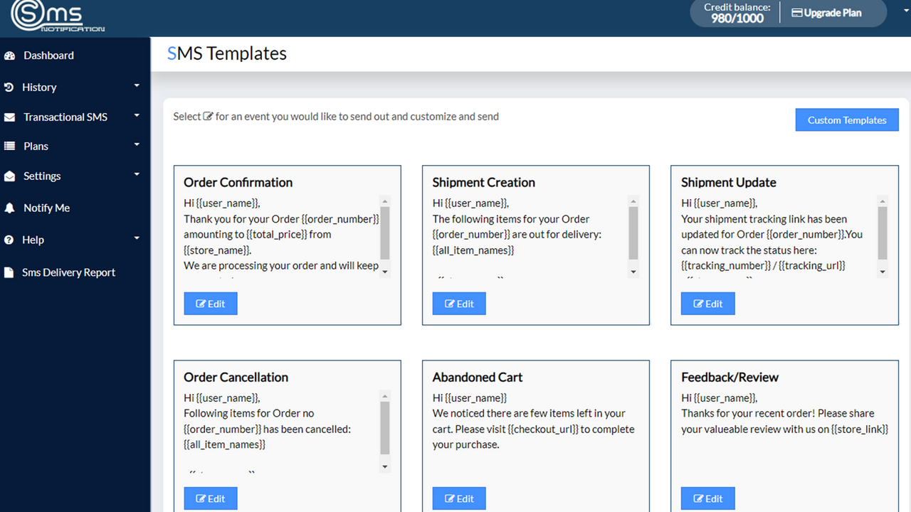 SMS Templates