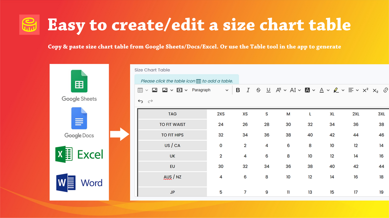 Easy Size Chart & Size Guide 03