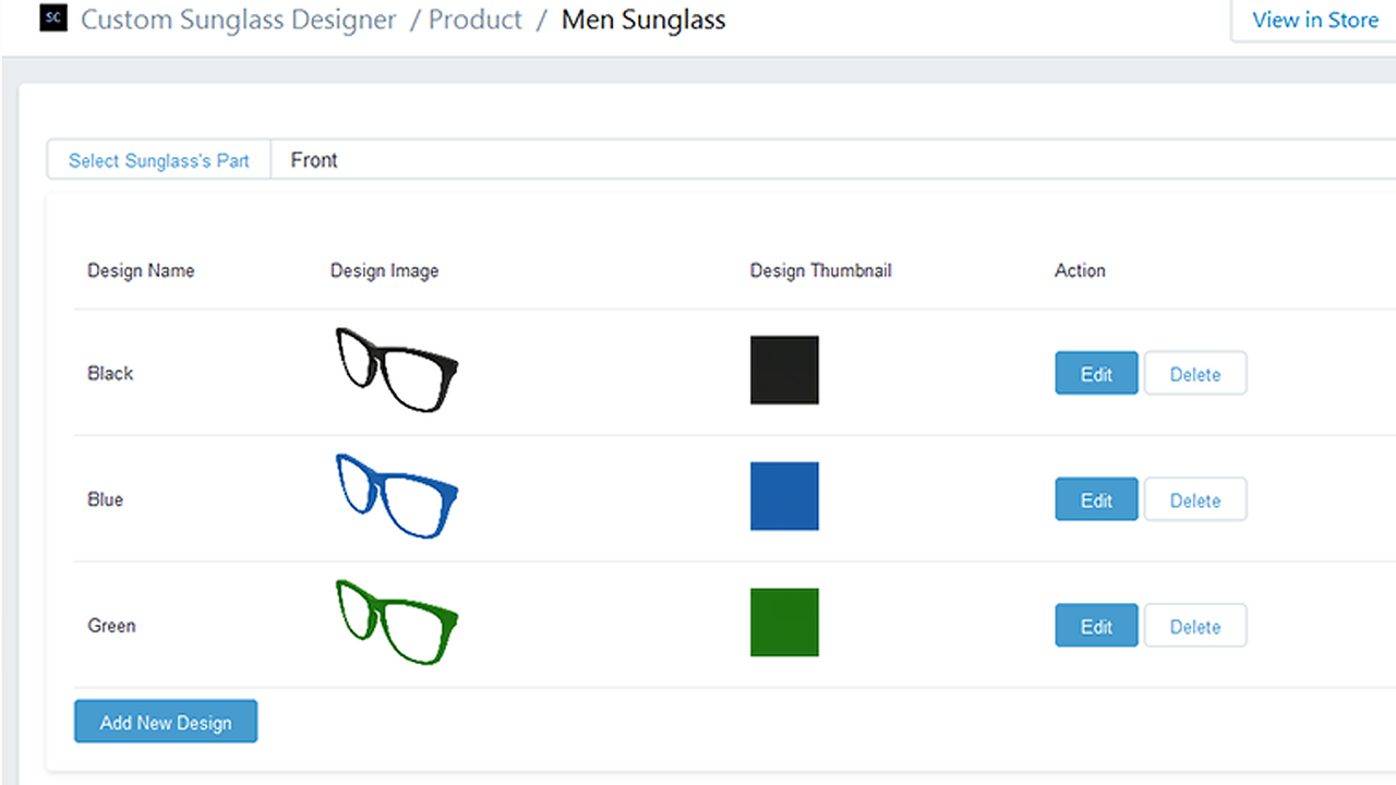 List of styles for a part of a sunglass