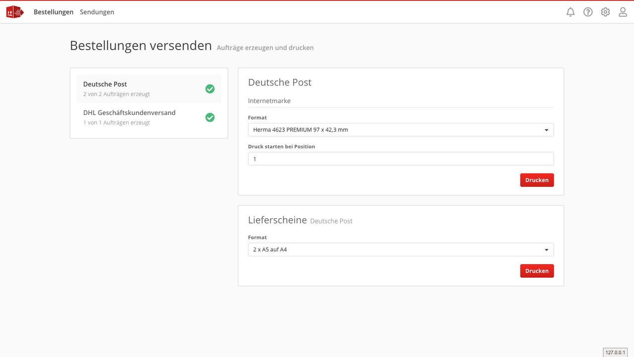 Versandlabels und Lieferscheine erzeugen und drucken