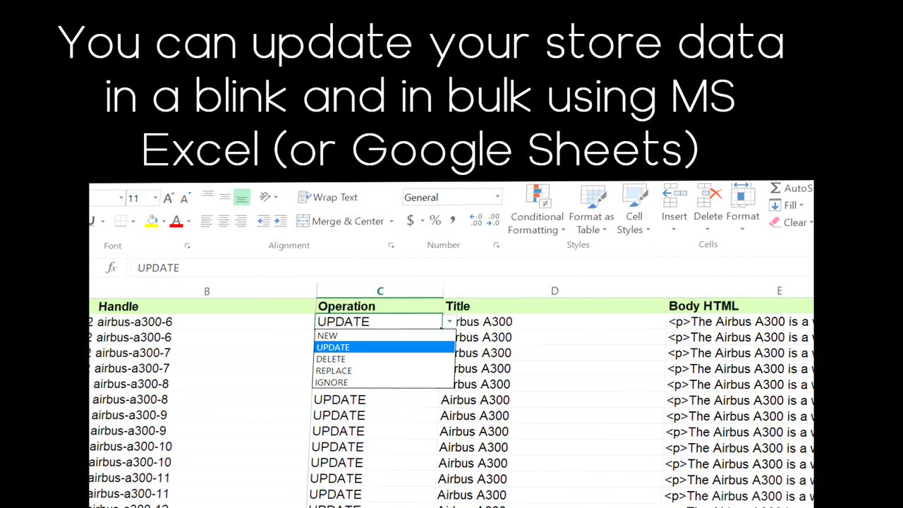 Bulk update, delete, insert items in your store using excel