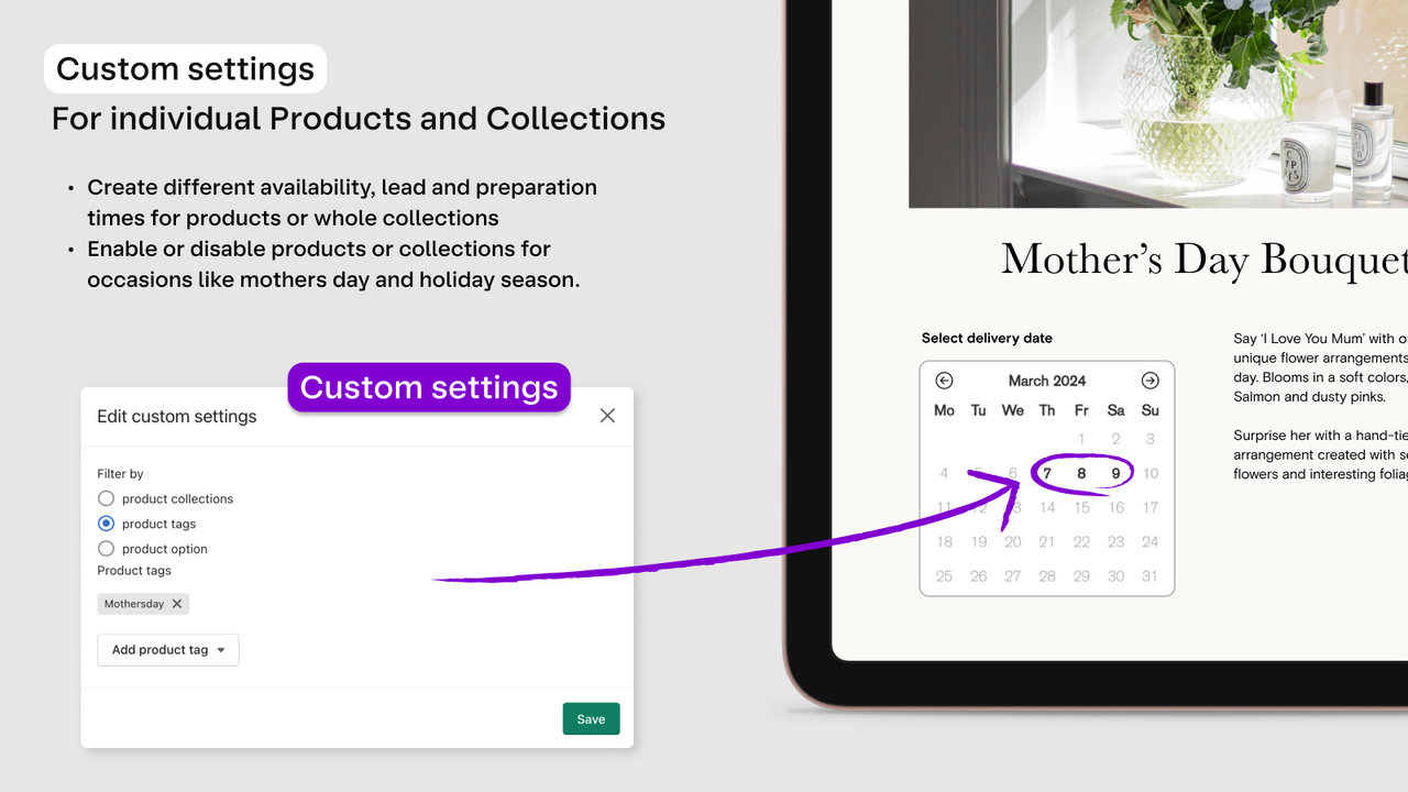 Customer settings for products and collections