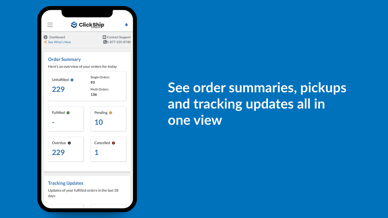 See order summaries, pickups and tracking on your fingertips