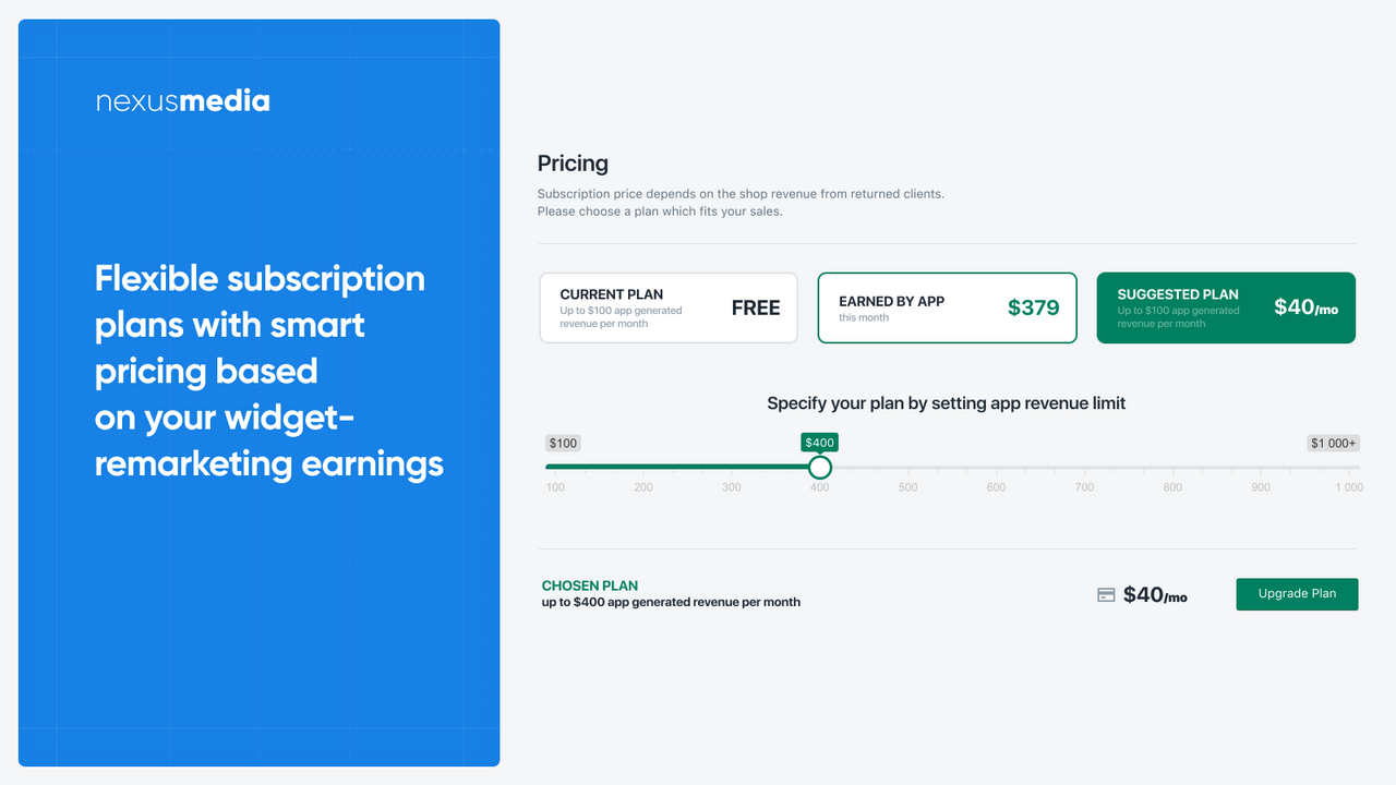 Flexible subscription plans, smart pricing based on your earning