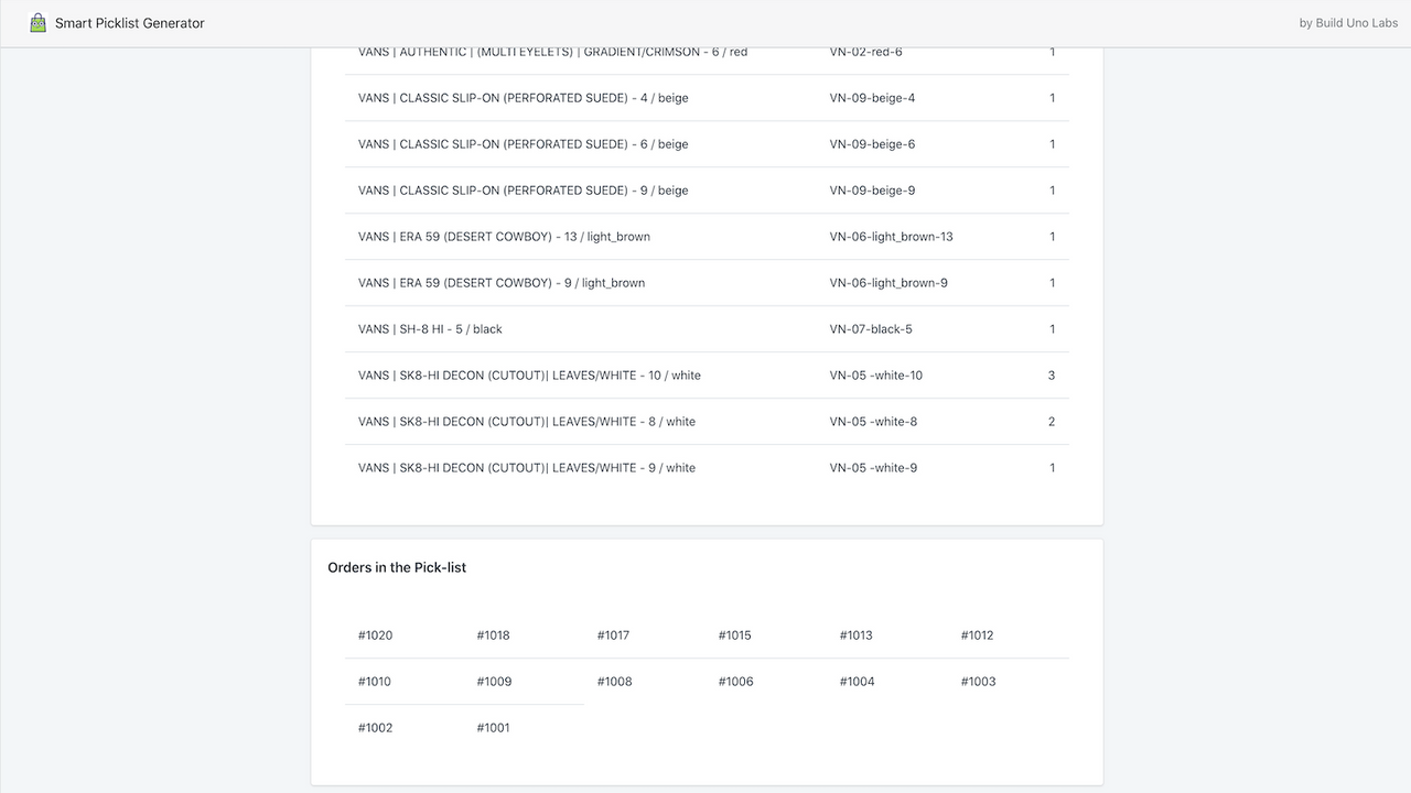 Preview orders in picklist