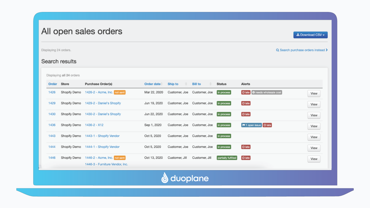 Duoplane open orders