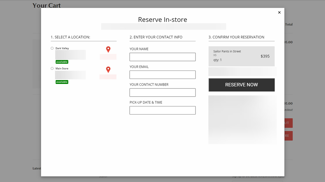 Let customers choose a location and reserve products for pick-up