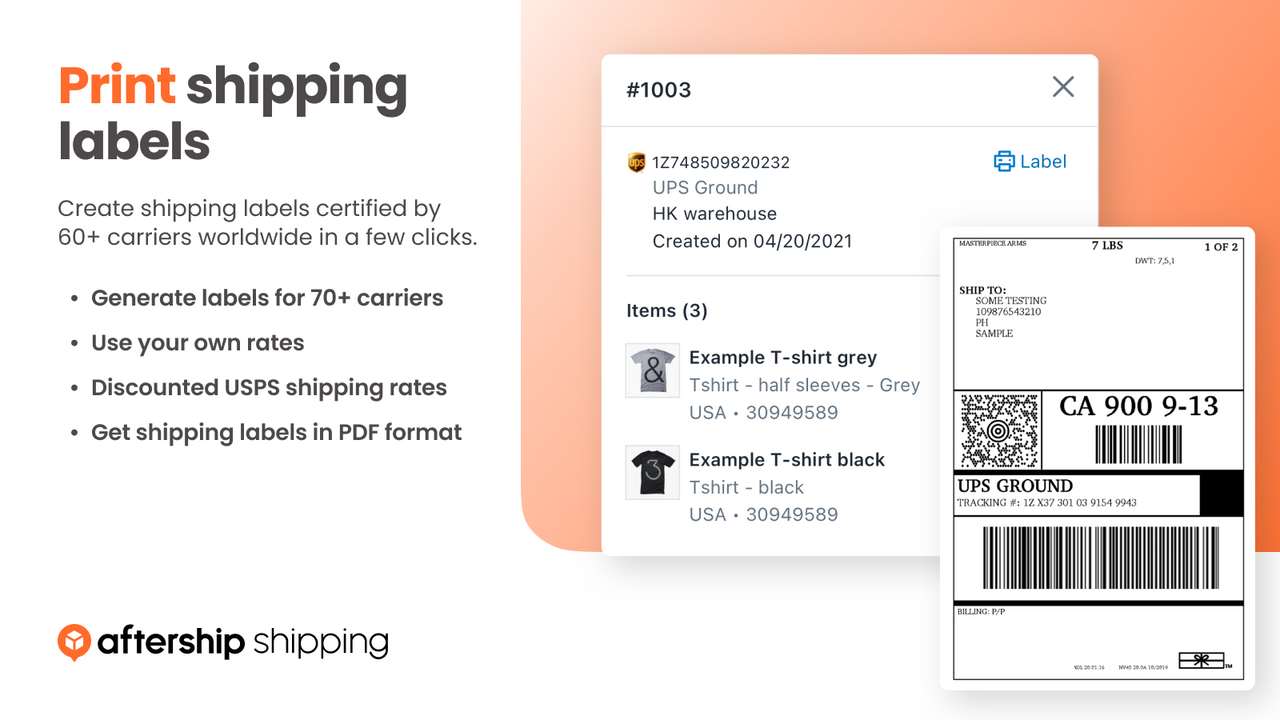 Create shipping labels certified by 60+ carriers