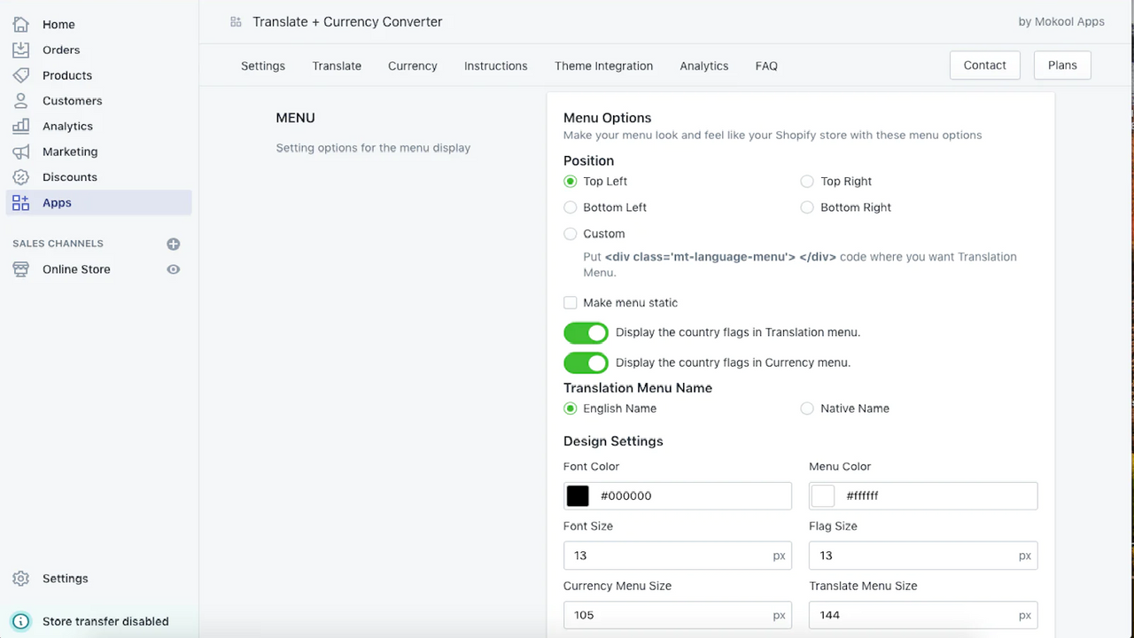 Customize translator & currency converter on your Shopify Store