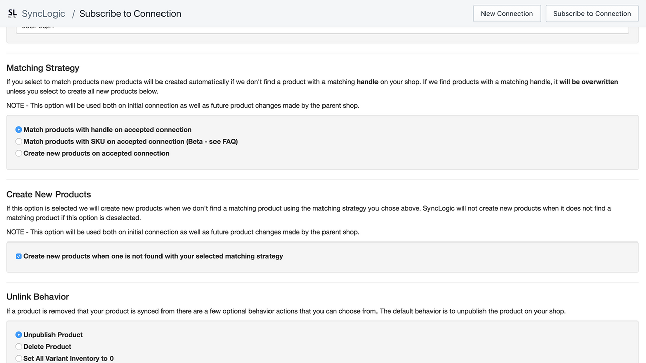 Configuring a connection subscription