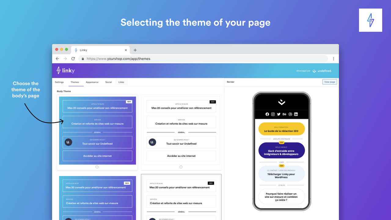 Selecting the theme of your page