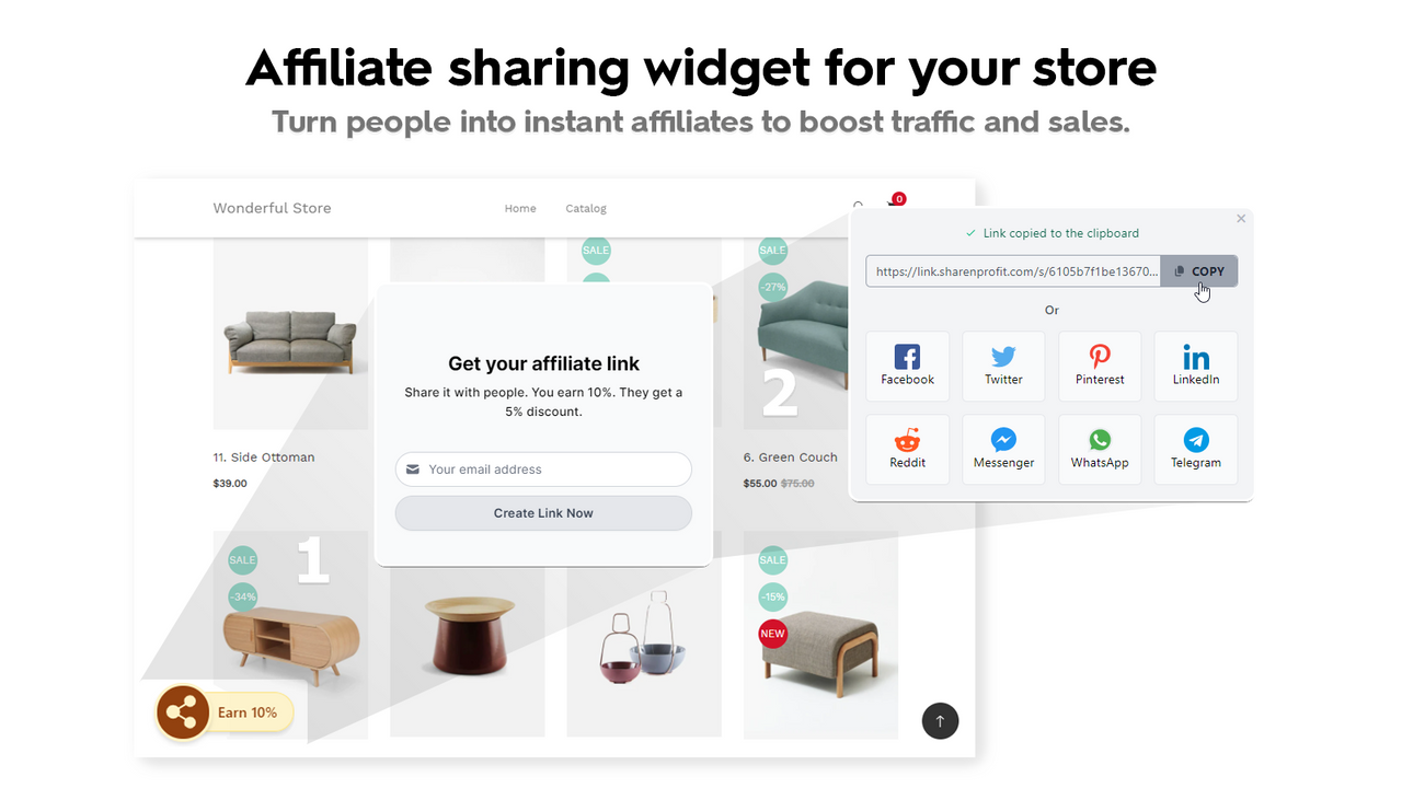 Affiliate sharing widget for your store