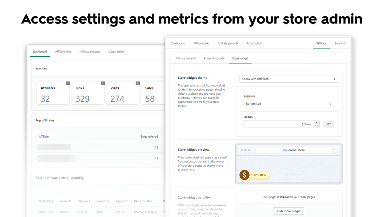 Easy settings and metrics