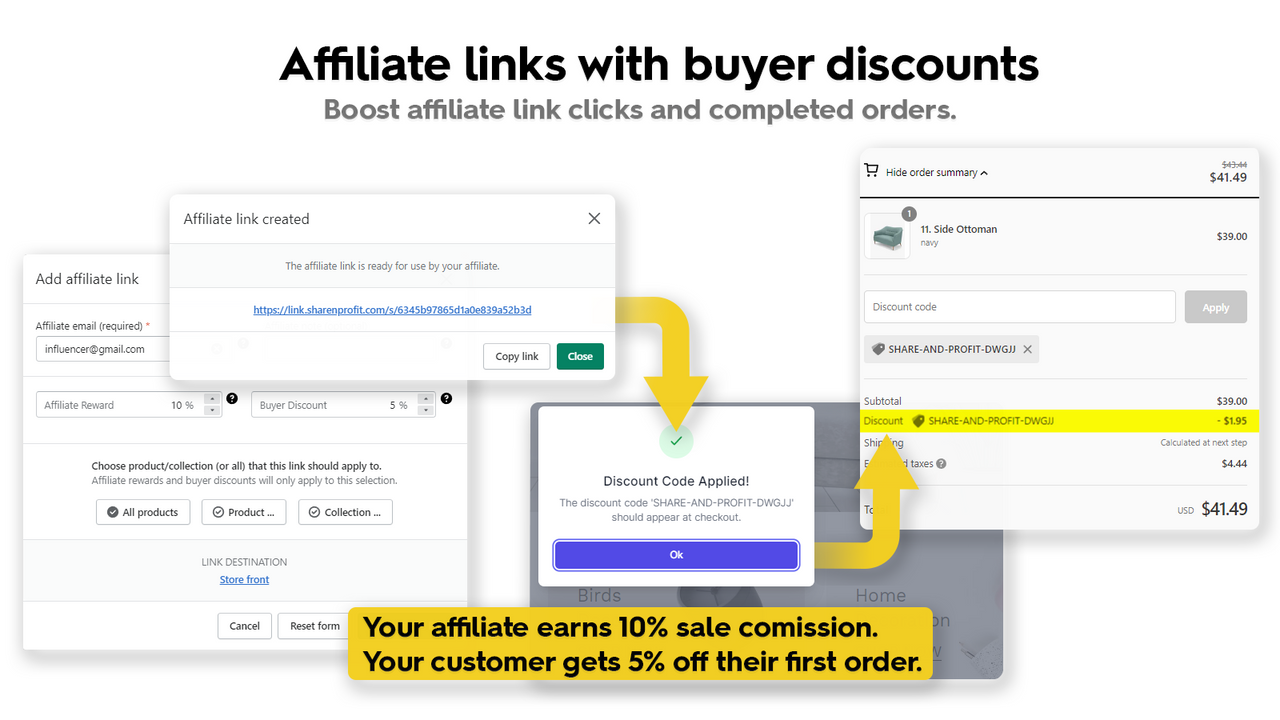 Affiliate link with buyer discounts