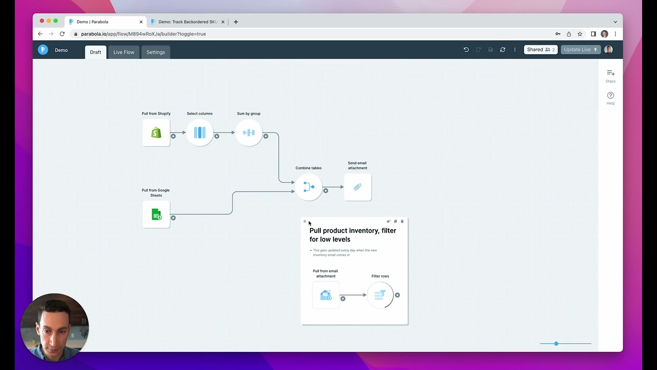 Automate spreadsheet tasks & streamline Shopify operations with Parabola's workflow automation.