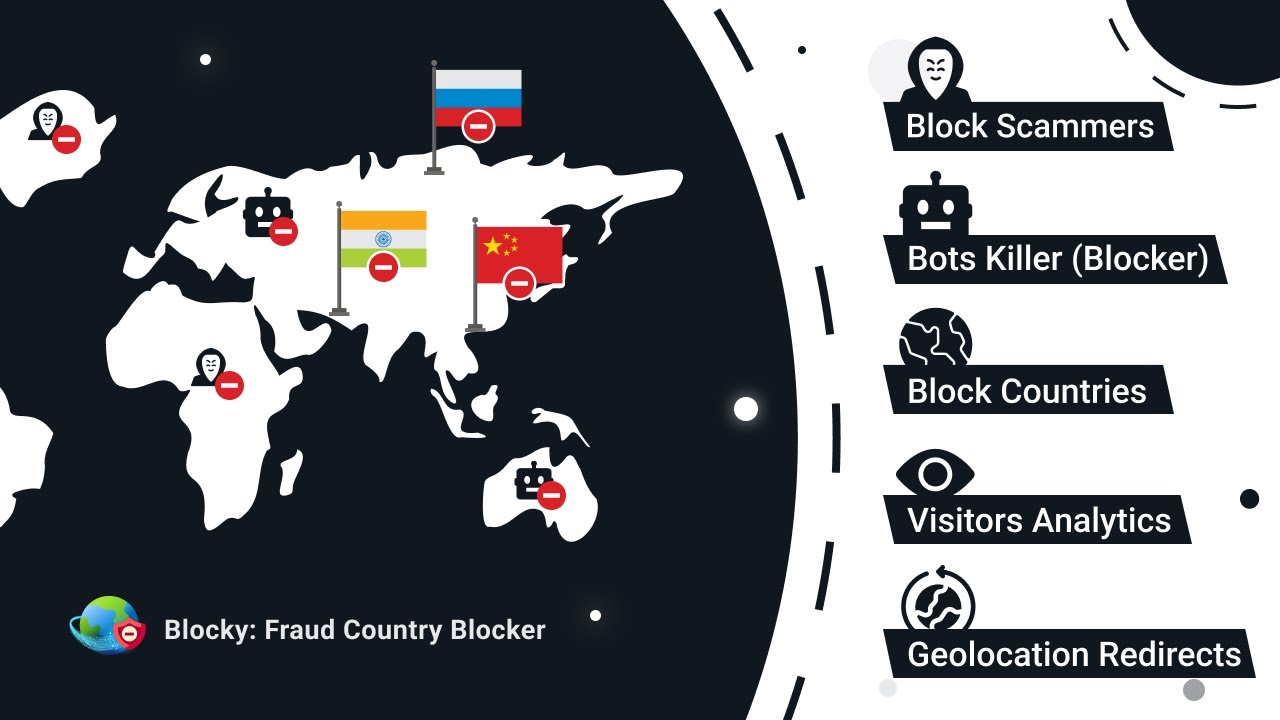 Blocky: Stop fraud by blocking IP addresses, countries, bots & scammers using VPNs.