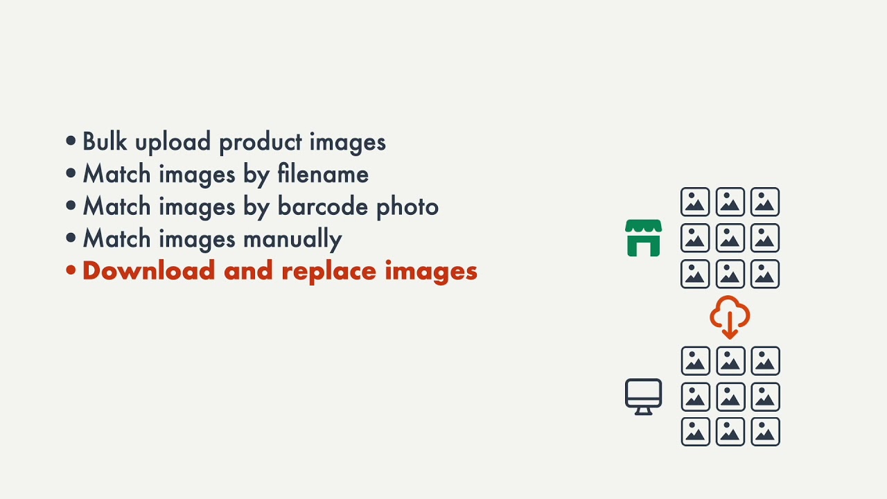 Easily upload and match product images for bulk uploading and downloading in your Shopify store.