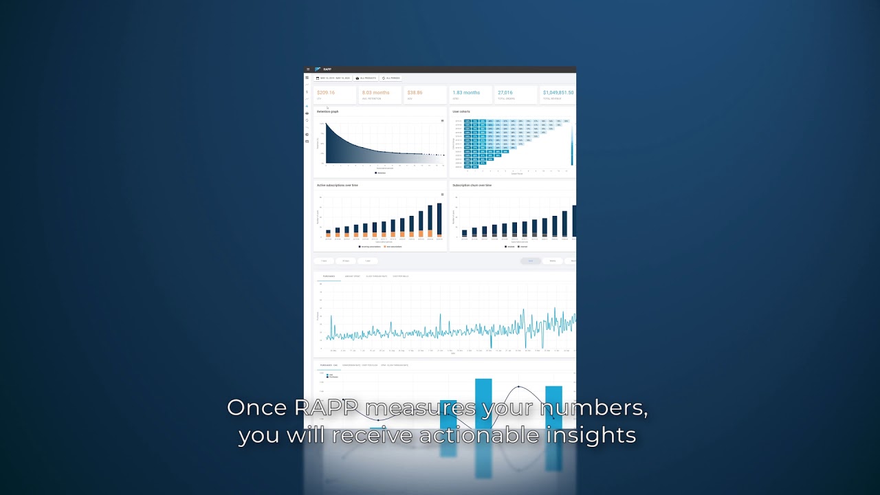 Measure customer lifetime value, retention, and churn with RAPP for Shopify.