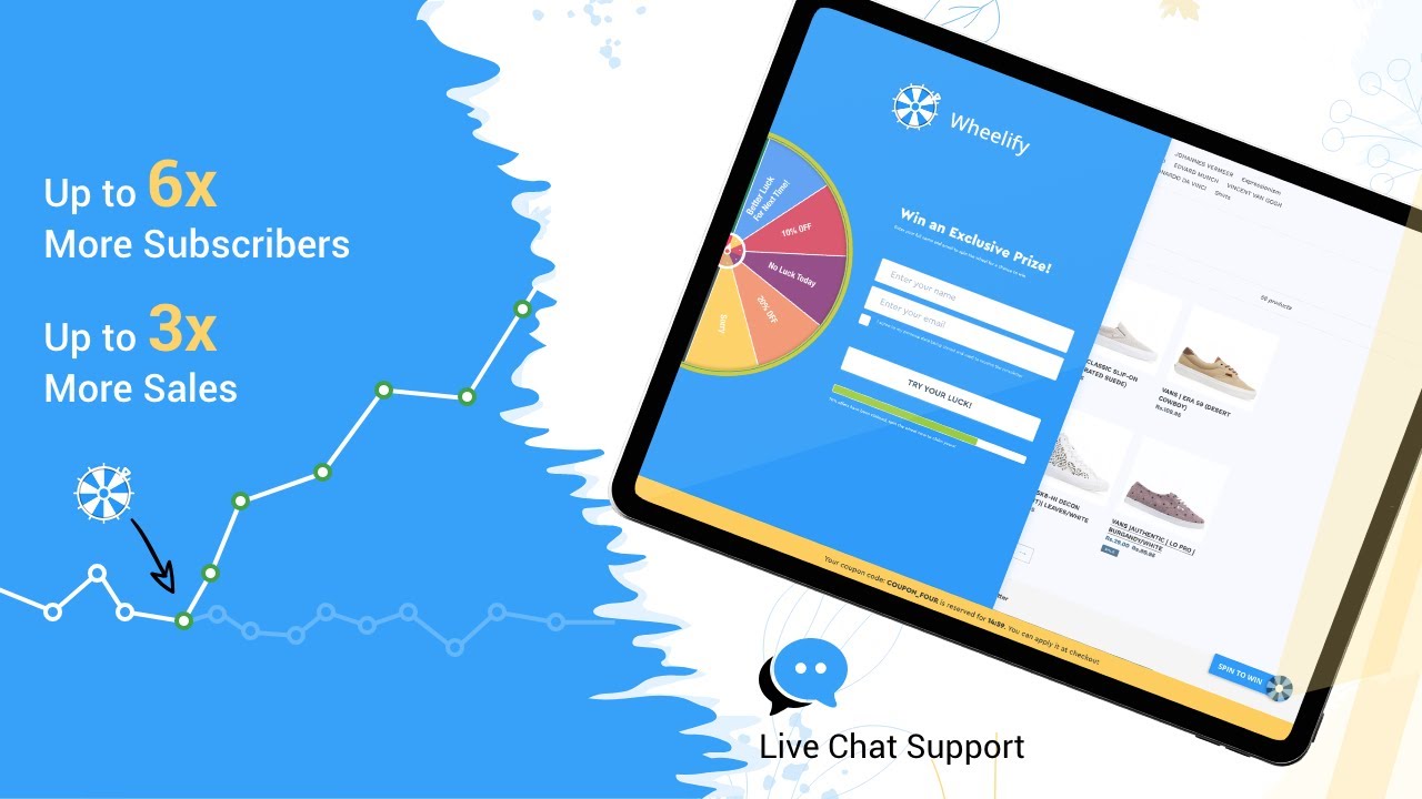 Gamify discount delivery with an engaging spin wheel to boost email and SMS marketing lists.