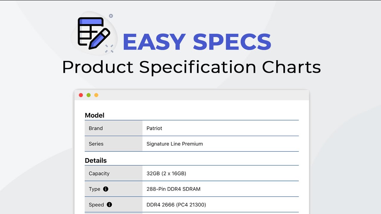 Easy Specification Table