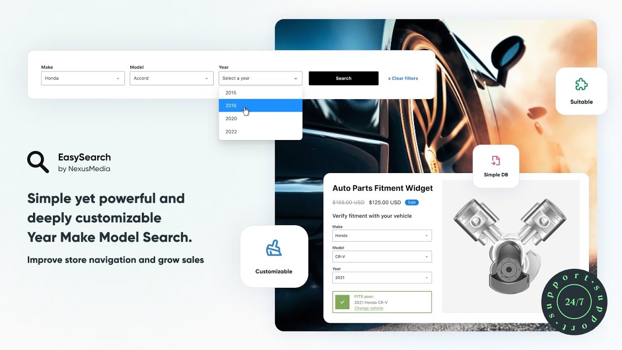 Enhance store navigation with multi-dropdown Year Make Model search. Perfect for auto parts.