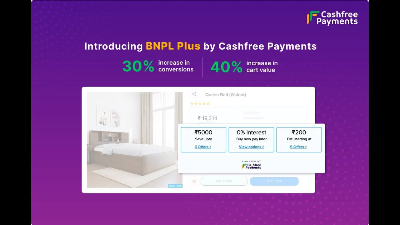 Increase customer convenience and boost sales with Cashfree BNPL Plus for Shopify - display EMIs, Pay Later options, discounts, and cashbacks upfront.