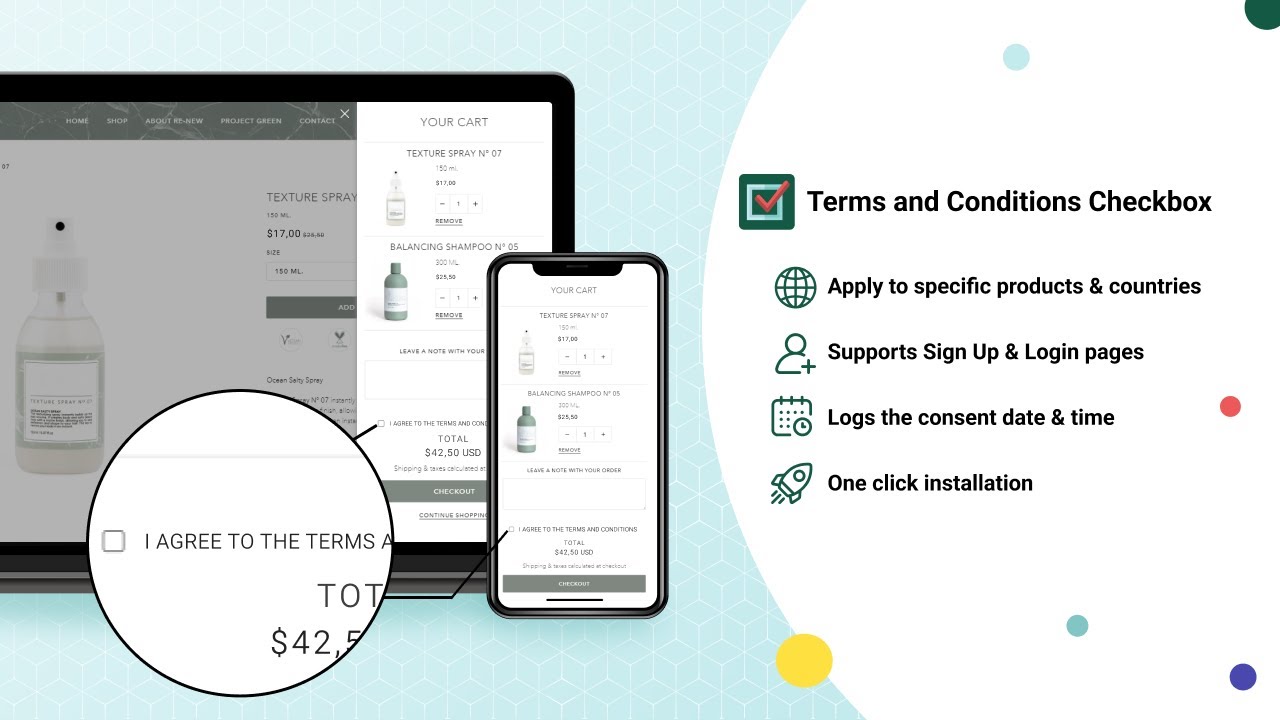 Easily add a terms and conditions checkbox to your checkout for seamless compliance and customer agreement.