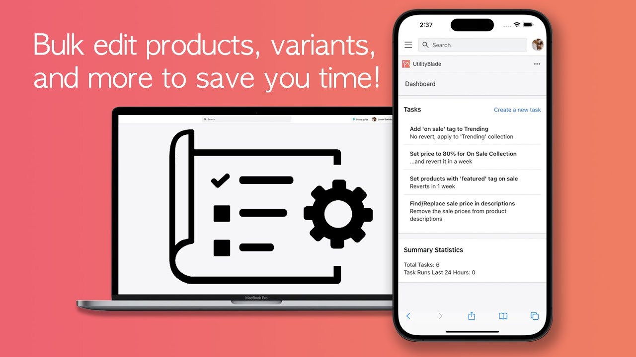 Bulk edit products, schedule & repeat tasks, and more with Utility Blade for Shopify.