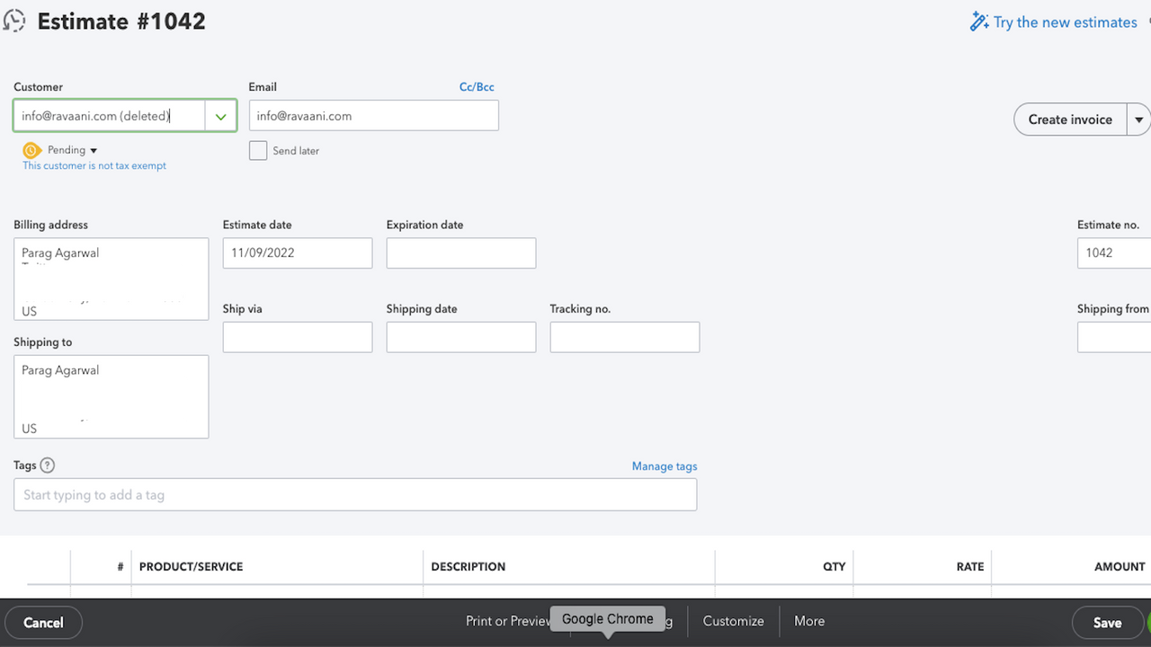 Estimate view