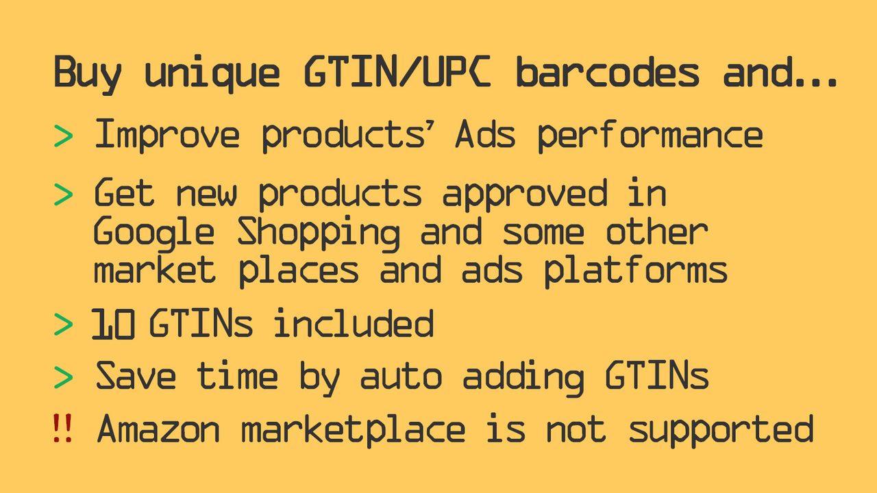 Buy unique product GTINs to improve product performance