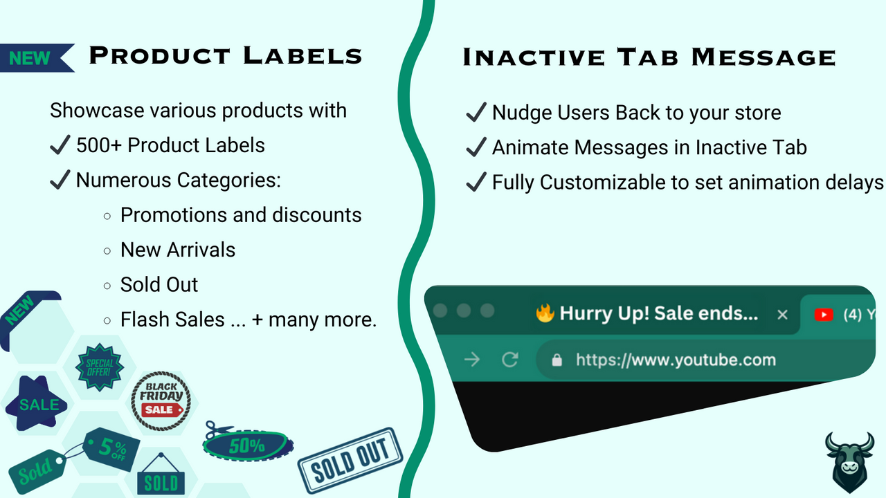 Inactive Tab Message and Product Labels like sold out or sale