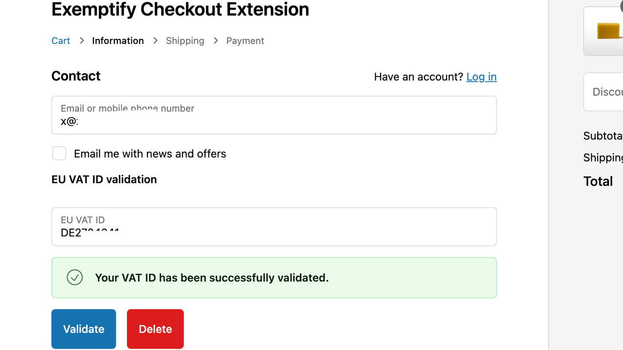 VAT ID validation Module for Checkout (Shopify Plus plans only)