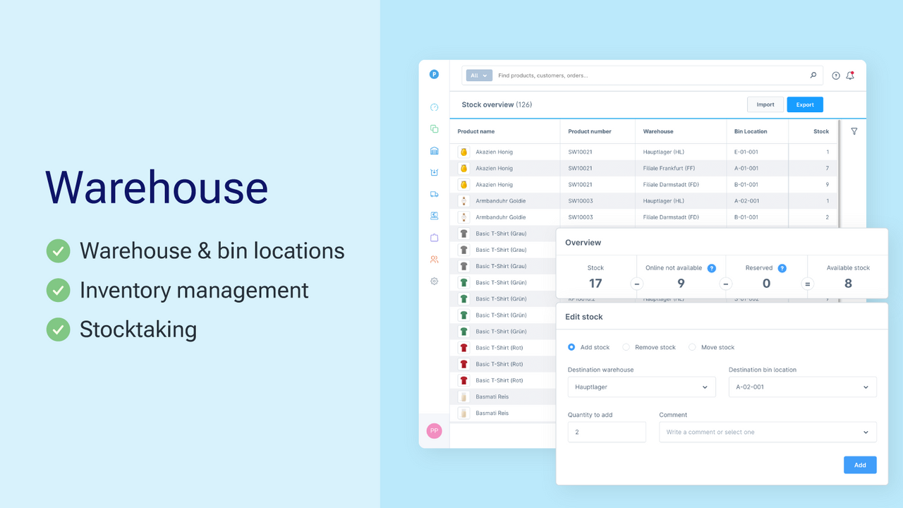 Manage the stock of your products in multiple warehouses