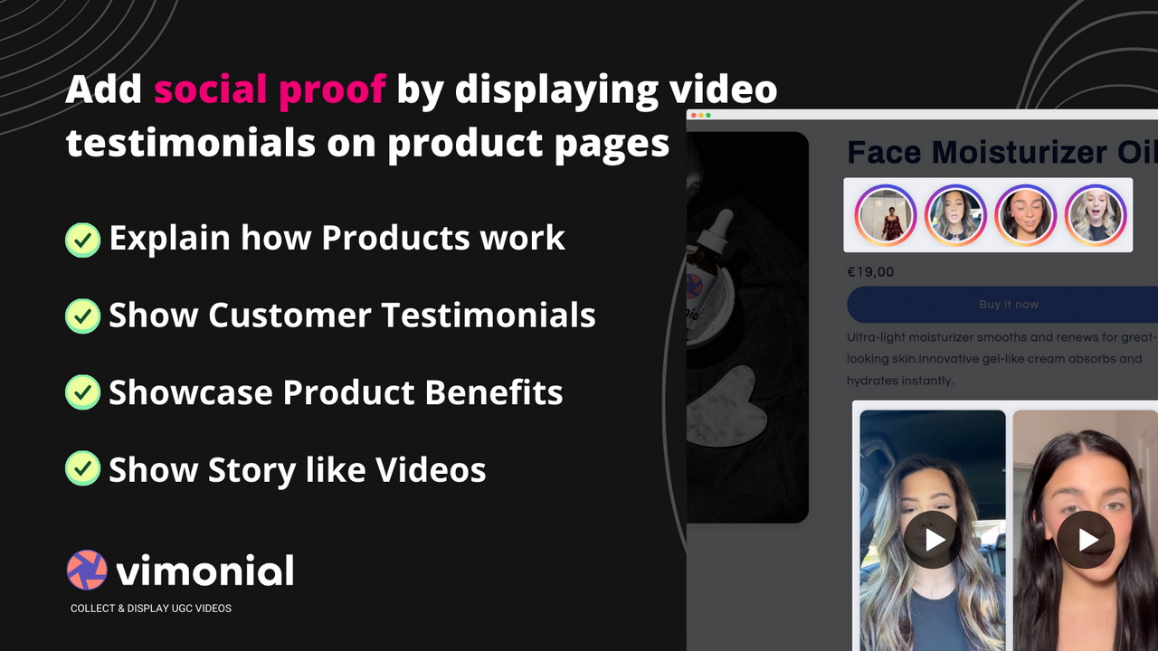 Social proof by displaying video testimonials on product pages