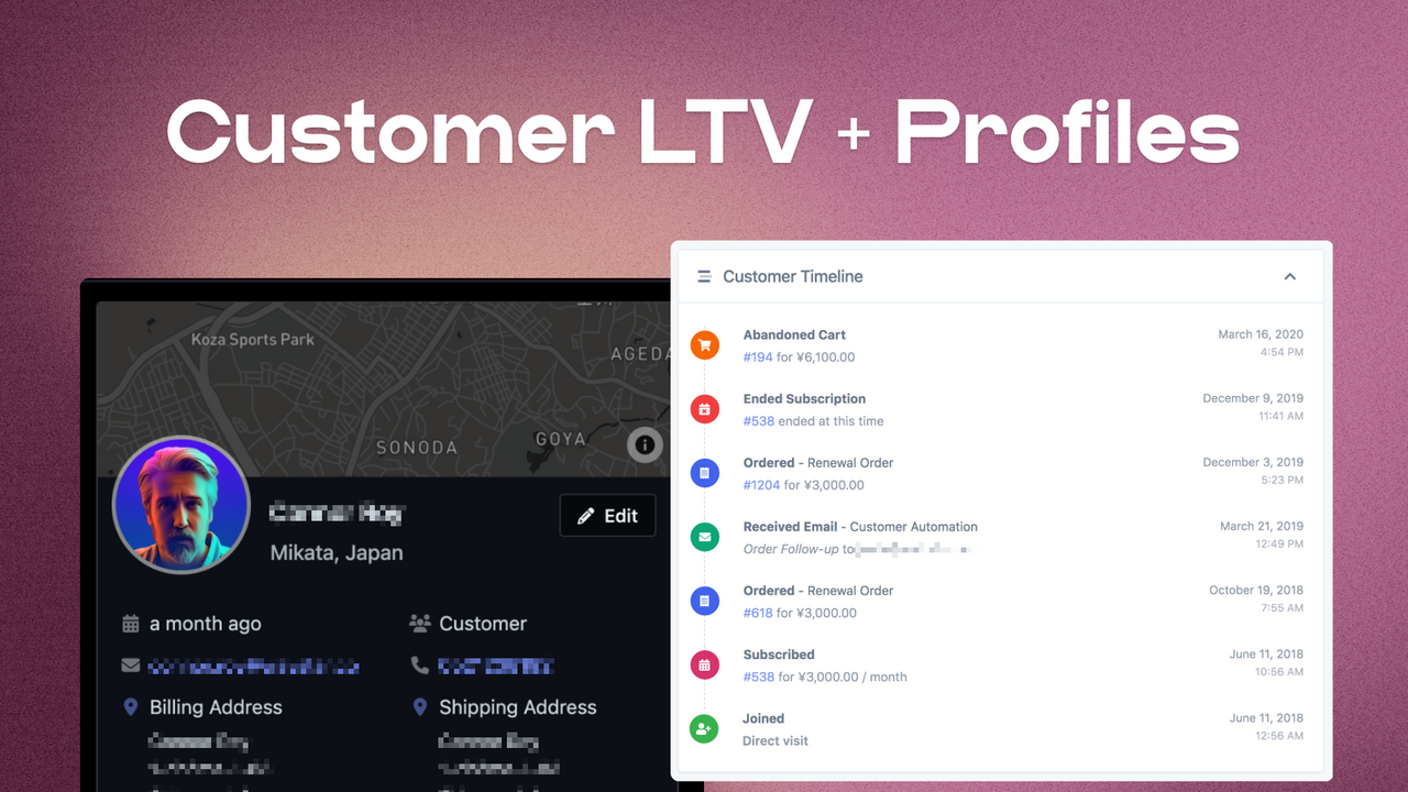 Customer profiles, stats, and timelines