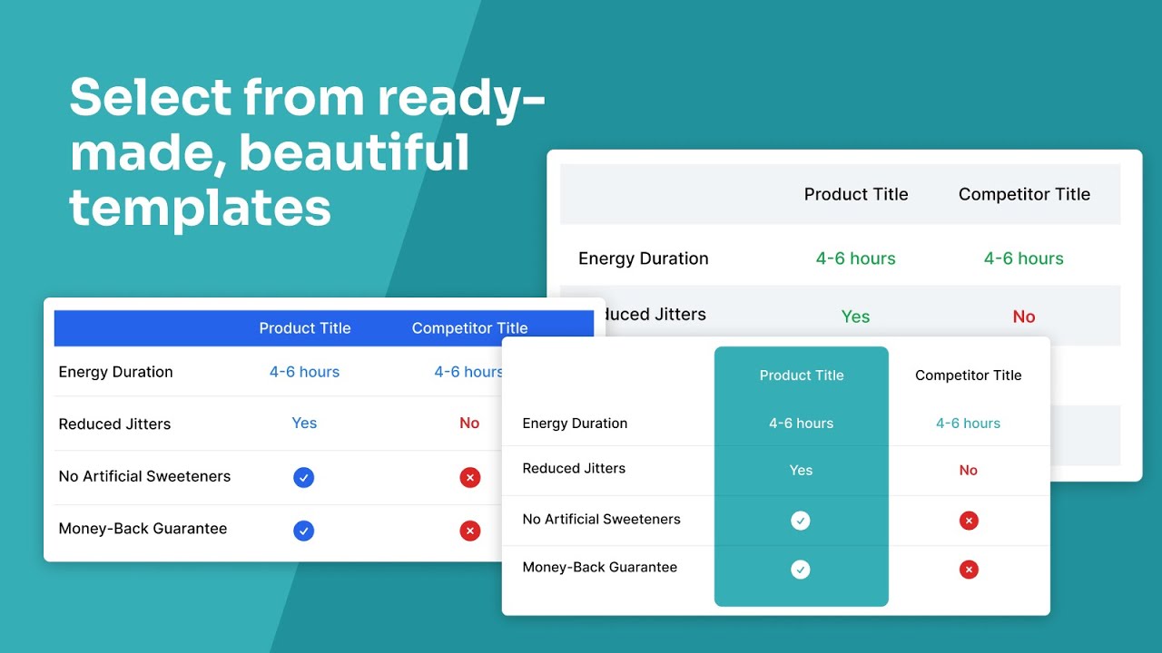 Create dynamic comparison tables to showcase your product's features and benefits, helping customers make informed decisions.