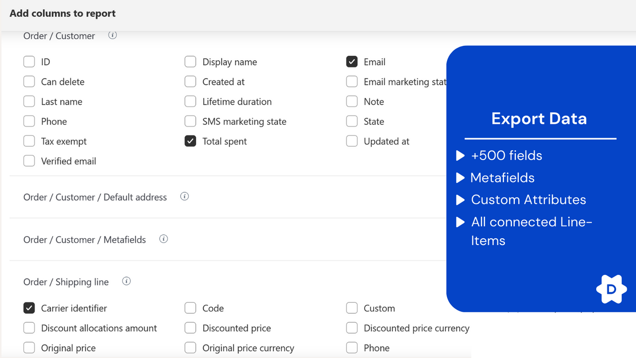 Create individual Exports by choosing the needed data