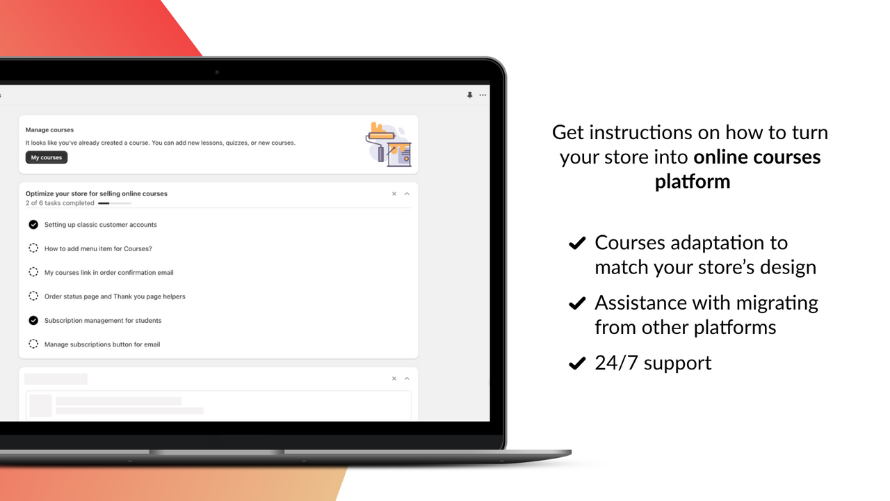Courses for Shopify – admin panel, installation instructions