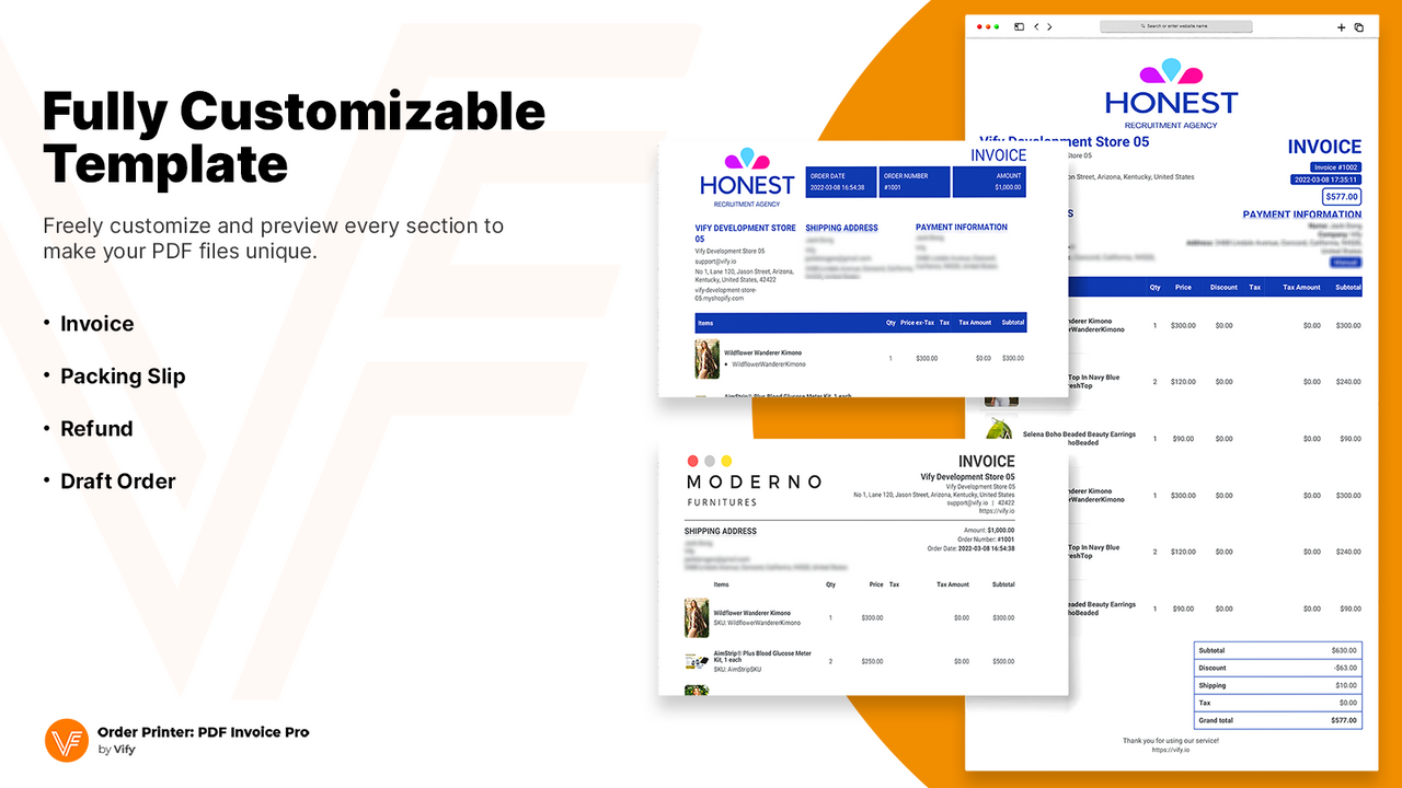 Vify Order Printer PDF Invoice