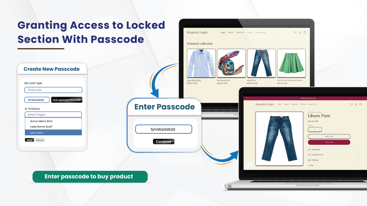 Granting access to locked section with passcode