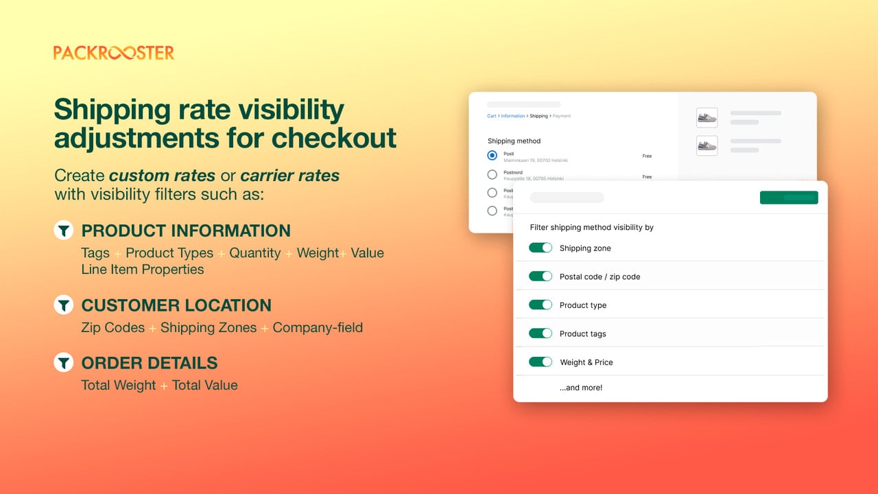 Advanced shipping setup for shipping methods and pickup points