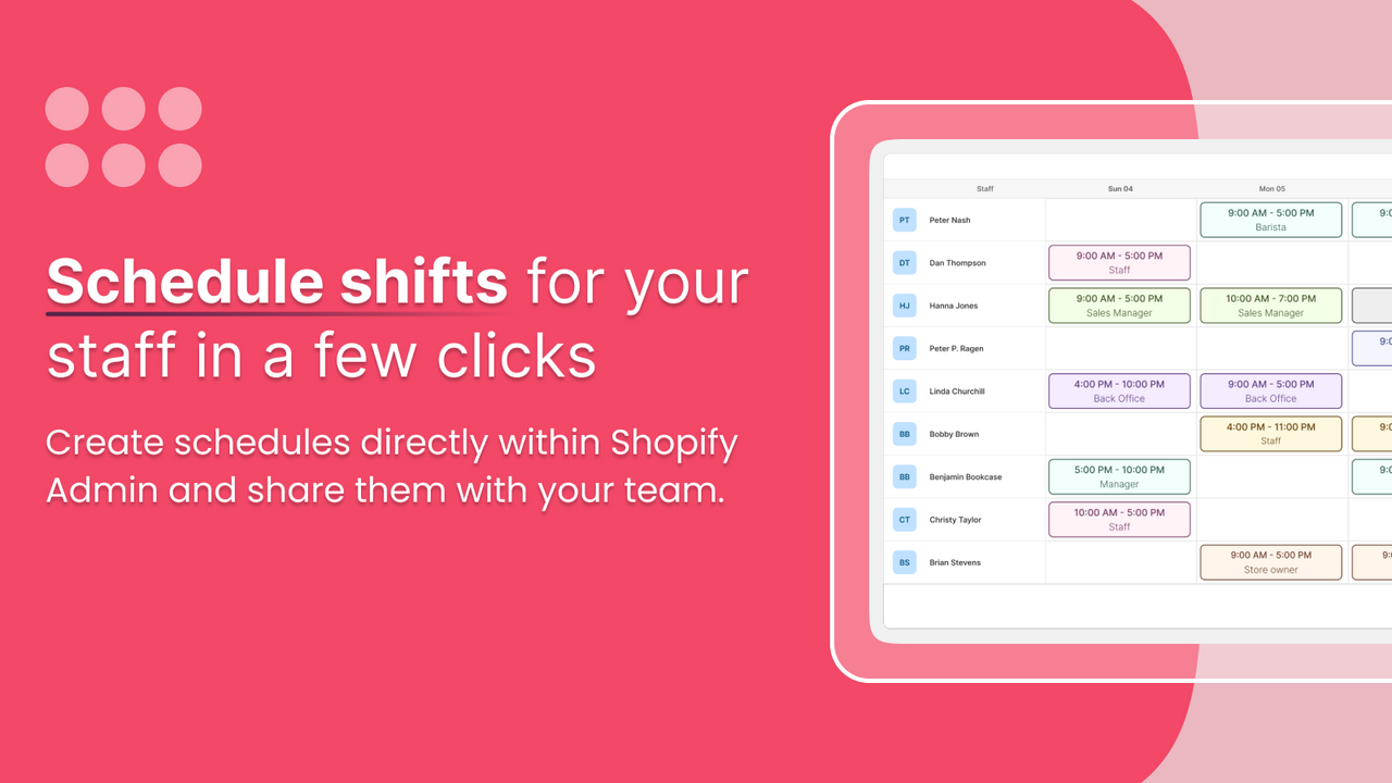 POS schedules, Shopify POS shifts, Shopify staff, shopify pos