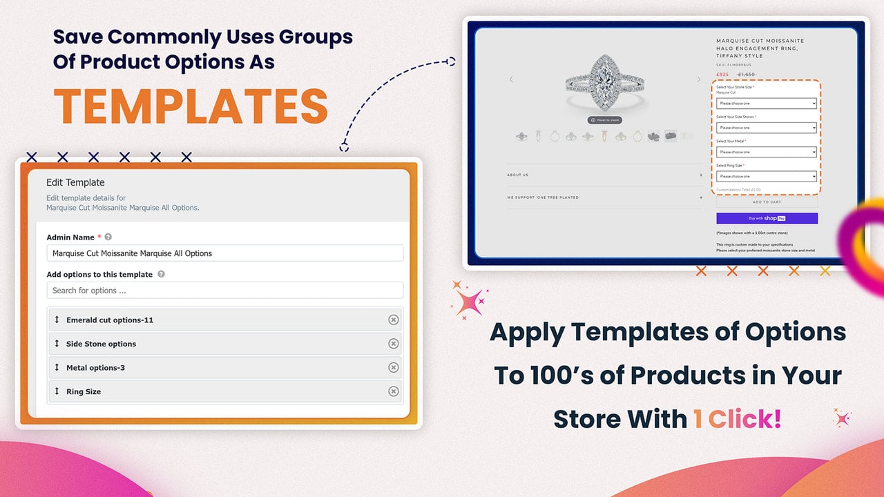 Beautiful product options templates for product personalization